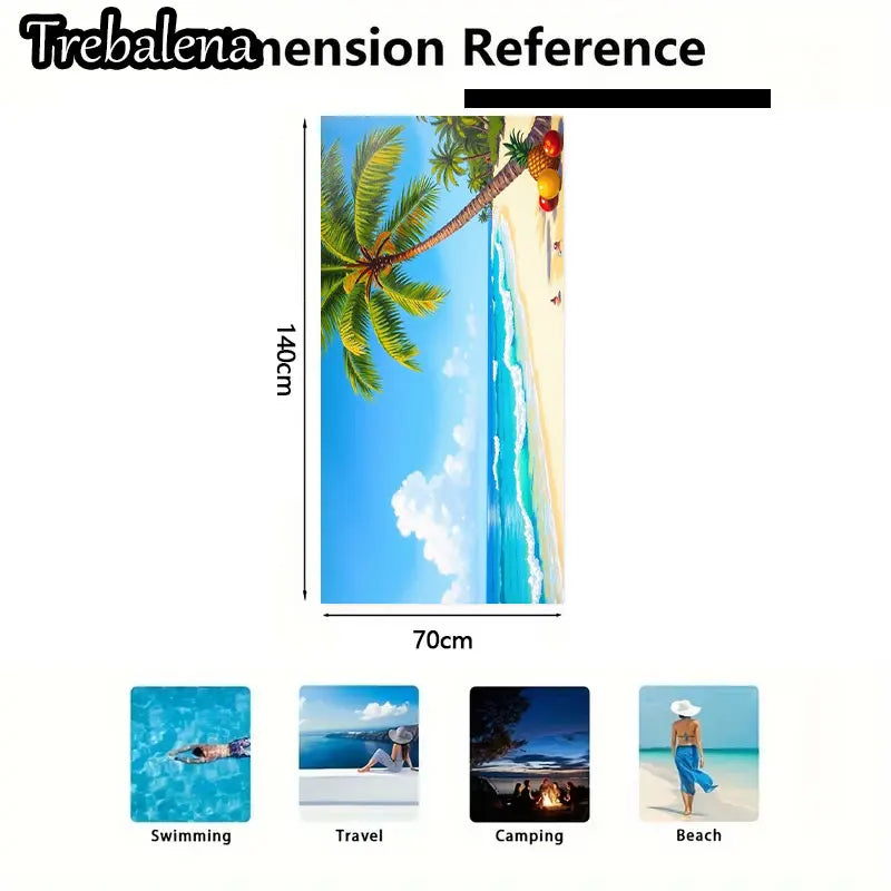 30*60inch Ultra-Soft Beach Towel with Tropical Beach Scene Palm Tree Print Towel