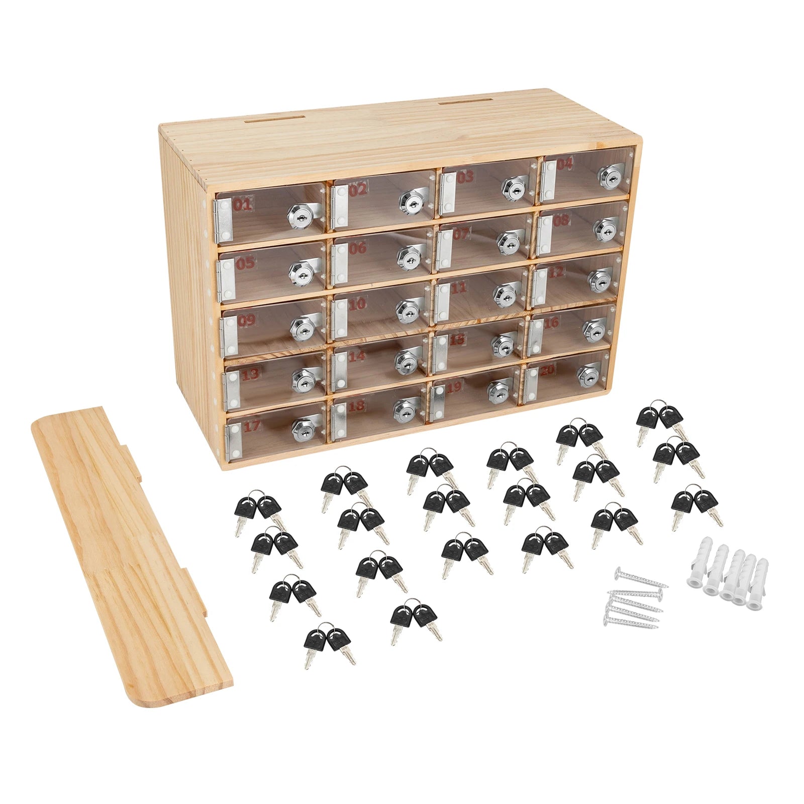 20-Slot Solid Wood Phone Locker Cabinet with Acrylic Doors & Keys | Wall/Freestanding Mount | 50kg Load | 10x18cm Slots