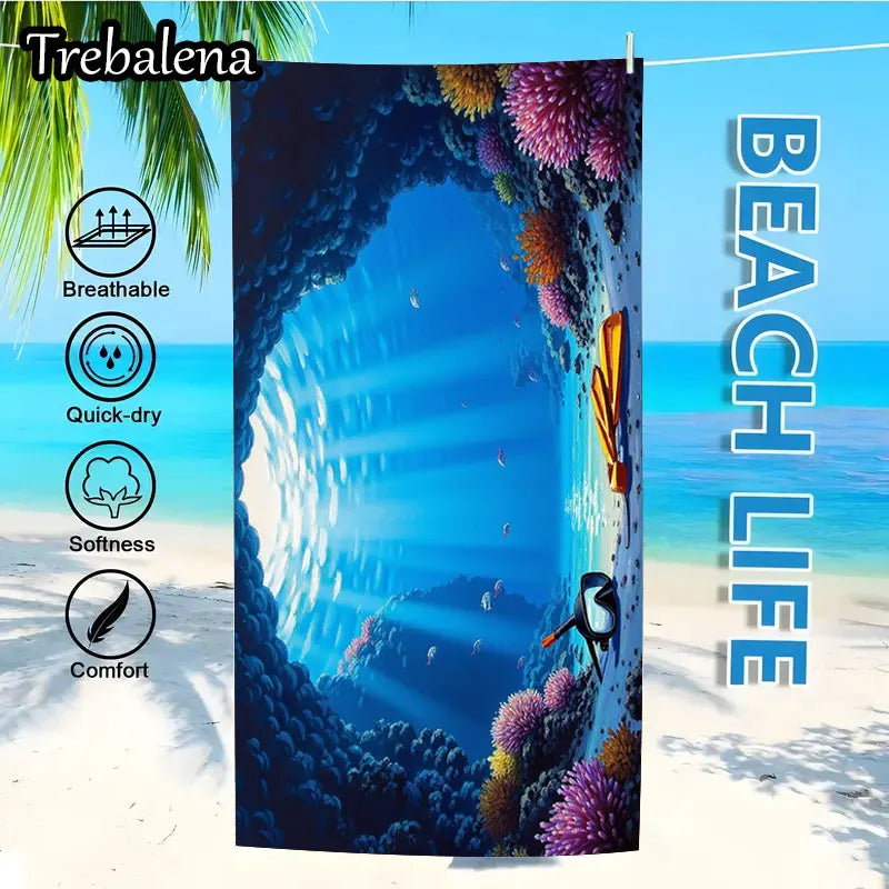30*60inch Ultra-Soft Beach Towel with Ocean Life Scuba Diving Beach Towel