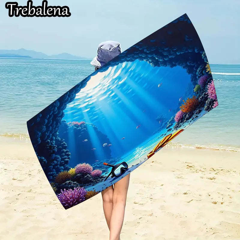 30*60inch Ultra-Soft Beach Towel with Ocean Life Scuba Diving Beach Towel