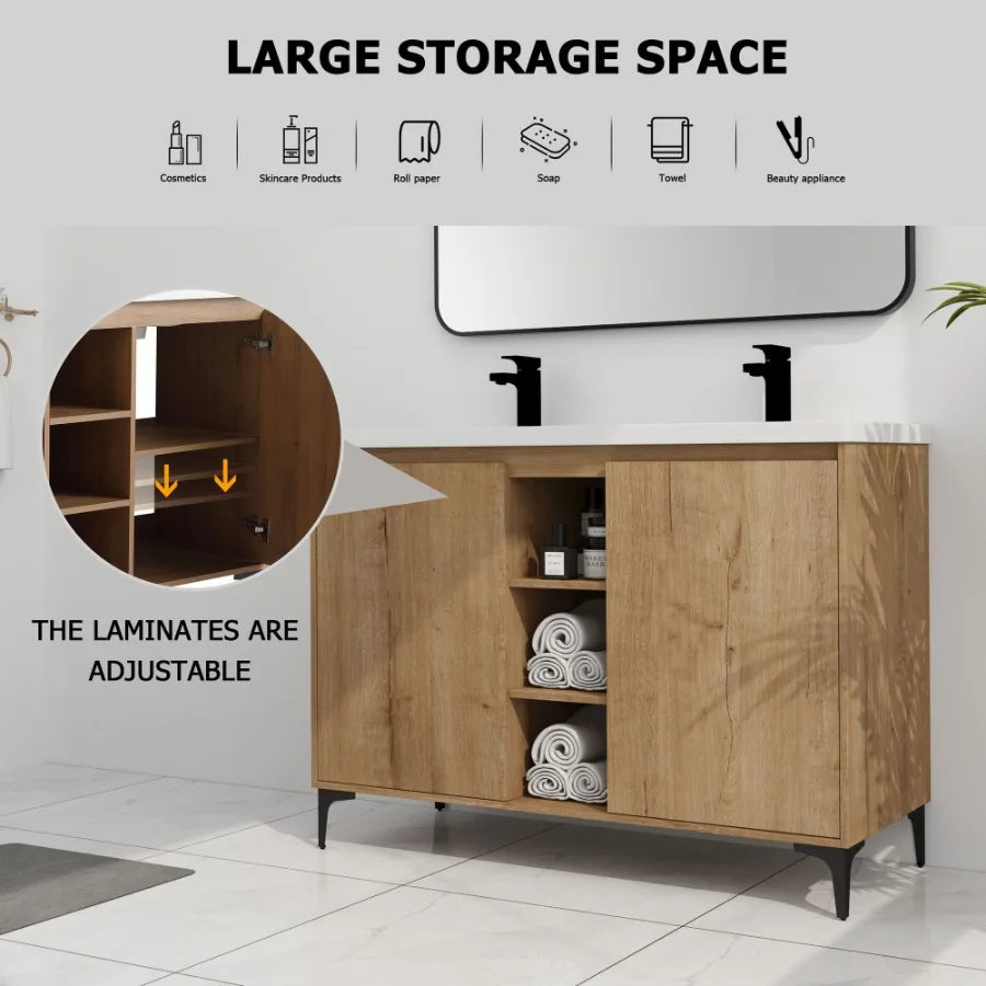 48 Freestanding Bathroom Vanity With Double Sink Soft Closing Door Hinge KDPackage BVB07148IMOXGRB4840D