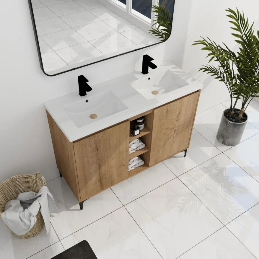 48 Freestanding Bathroom Vanity With Double Sink Soft Closing Door Hinge KDPackage BVB07148IMOXGRB4840D