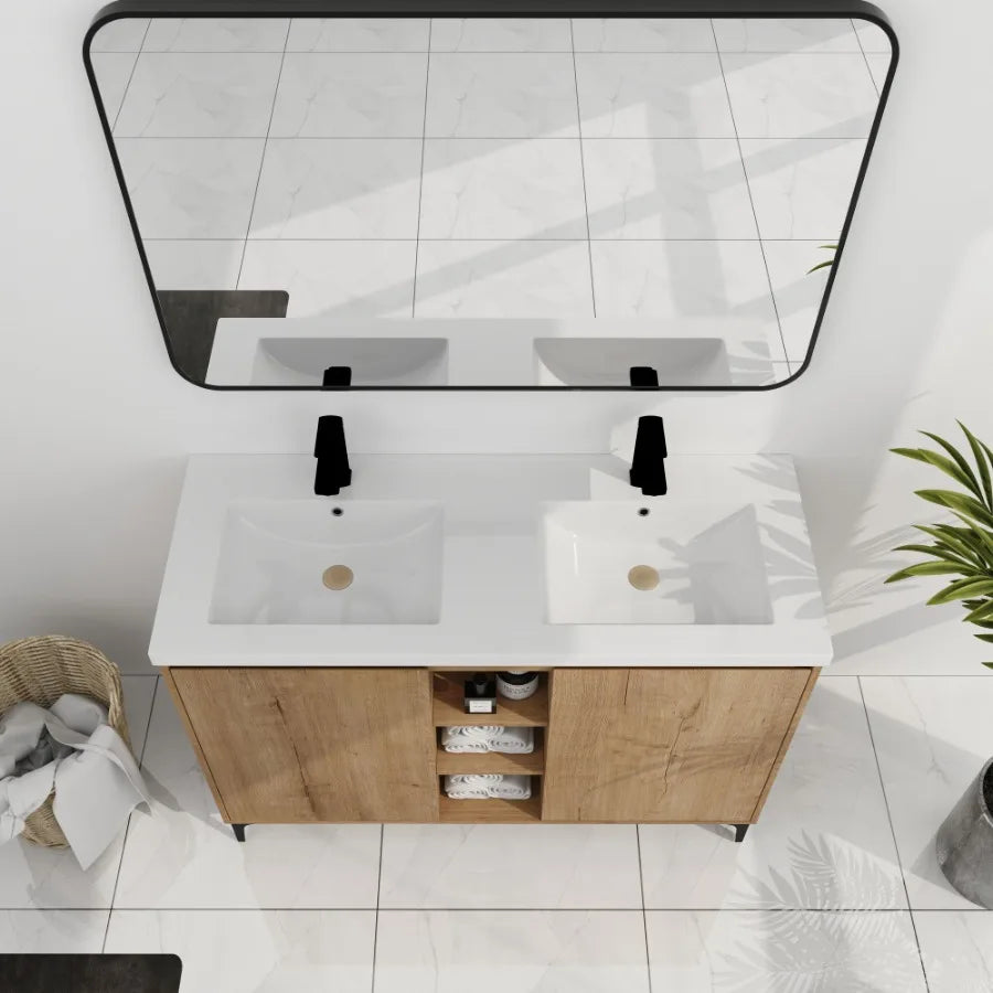 48 Freestanding Bathroom Vanity With Double Sink Soft Closing Door Hinge KDPackage BVB07148IMOXGRB4840D