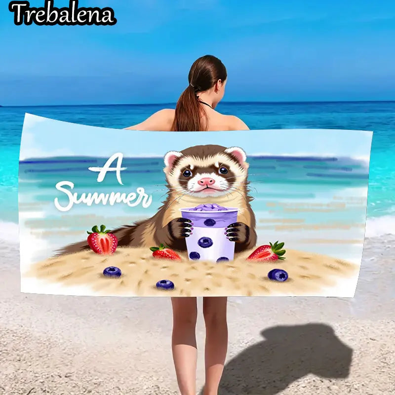 30*60inch Ultra-Soft Beach Towel with Summer Fun Ferret Beach Towel Soft Sand Style