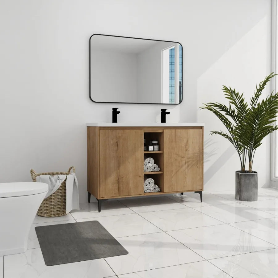 48 Freestanding Bathroom Vanity With Double Sink Soft Closing Door Hinge KDPackage BVB07148IMOXGRB4840D