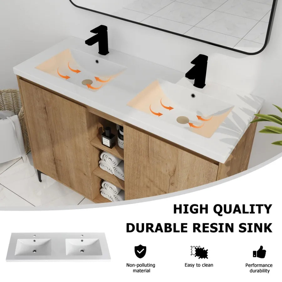 48 Freestanding Bathroom Vanity With Double Sink Soft Closing Door Hinge KDPackage BVB07148IMOXGRB4840D