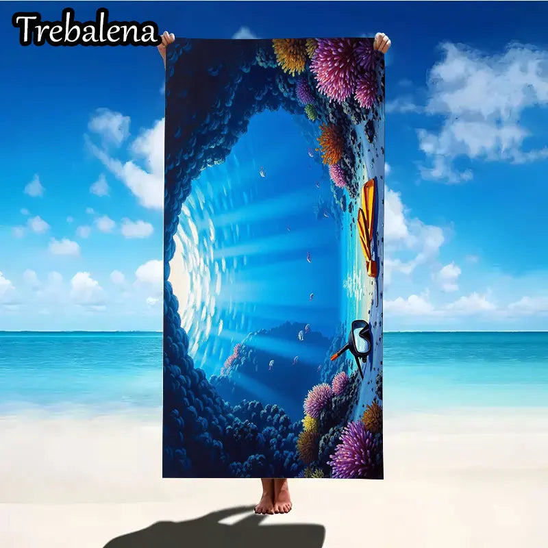 30*60inch Ultra-Soft Beach Towel with Ocean Life Scuba Diving Beach Towel
