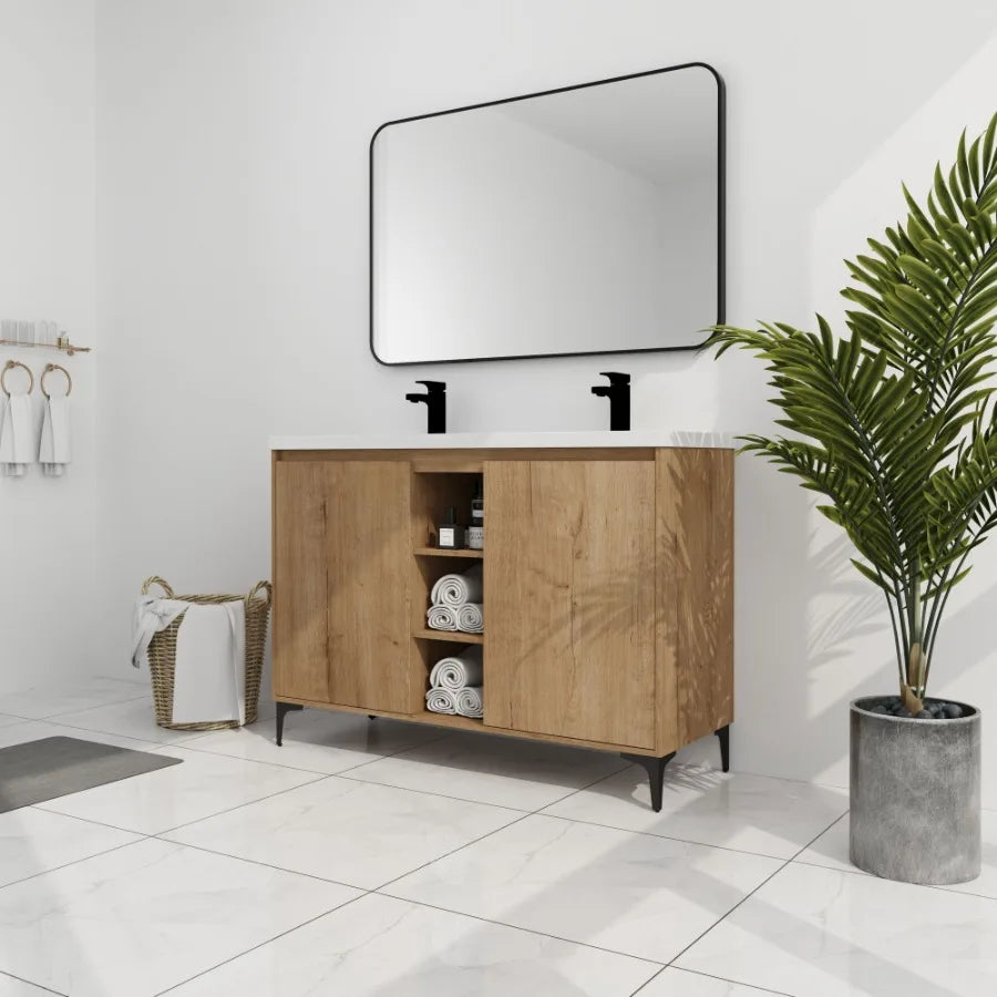48 Freestanding Bathroom Vanity With Double Sink Soft Closing Door Hinge KDPackage BVB07148IMOXGRB4840D