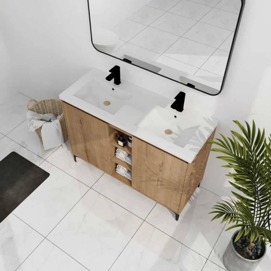 48 Freestanding Bathroom Vanity With Double Sink Soft Closing Door Hinge KDPackage BVB07148IMOXGRB4840D