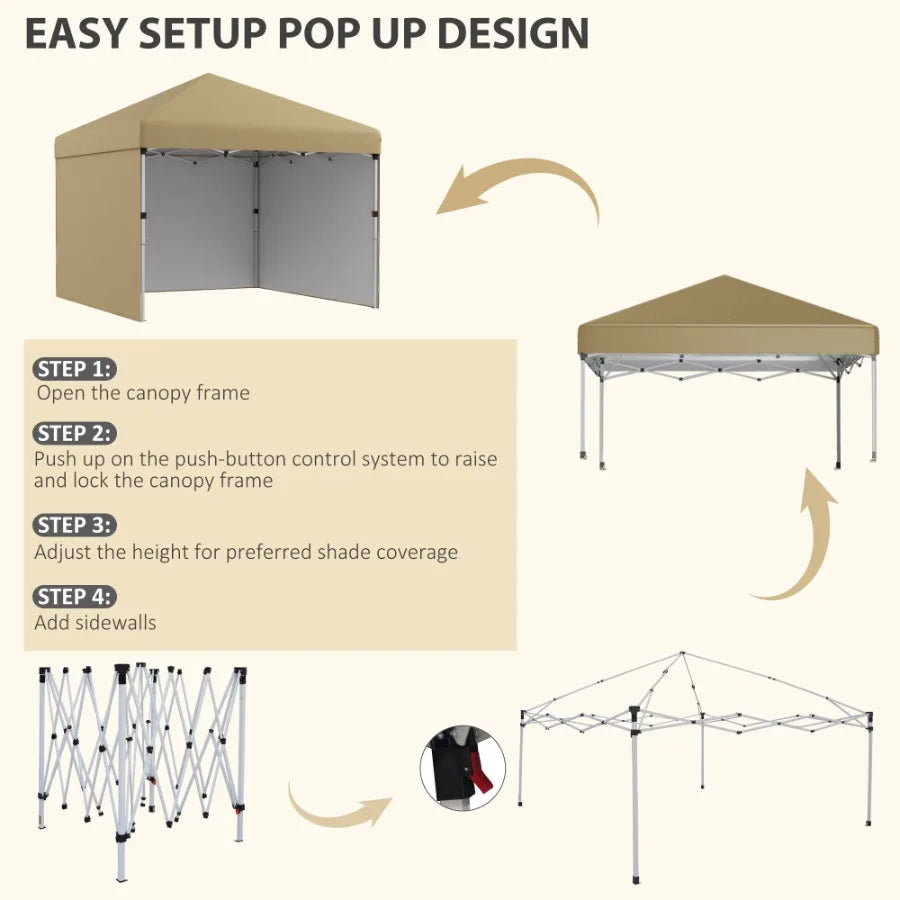 10' x 10' Pop Up Canopy Tent with 3 Sidewalls Leg Weight Bags and Carry Bag Height Adjustable Instant Party Tent Event Shelter