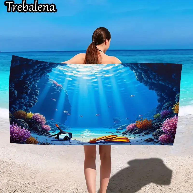 30*60inch Ultra-Soft Beach Towel with Ocean Life Scuba Diving Beach Towel