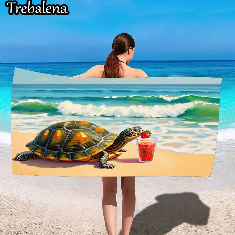 30*60inch Ultra-Soft Beach Towel with Tropical Turtle Beach Scene Sand Free Towel