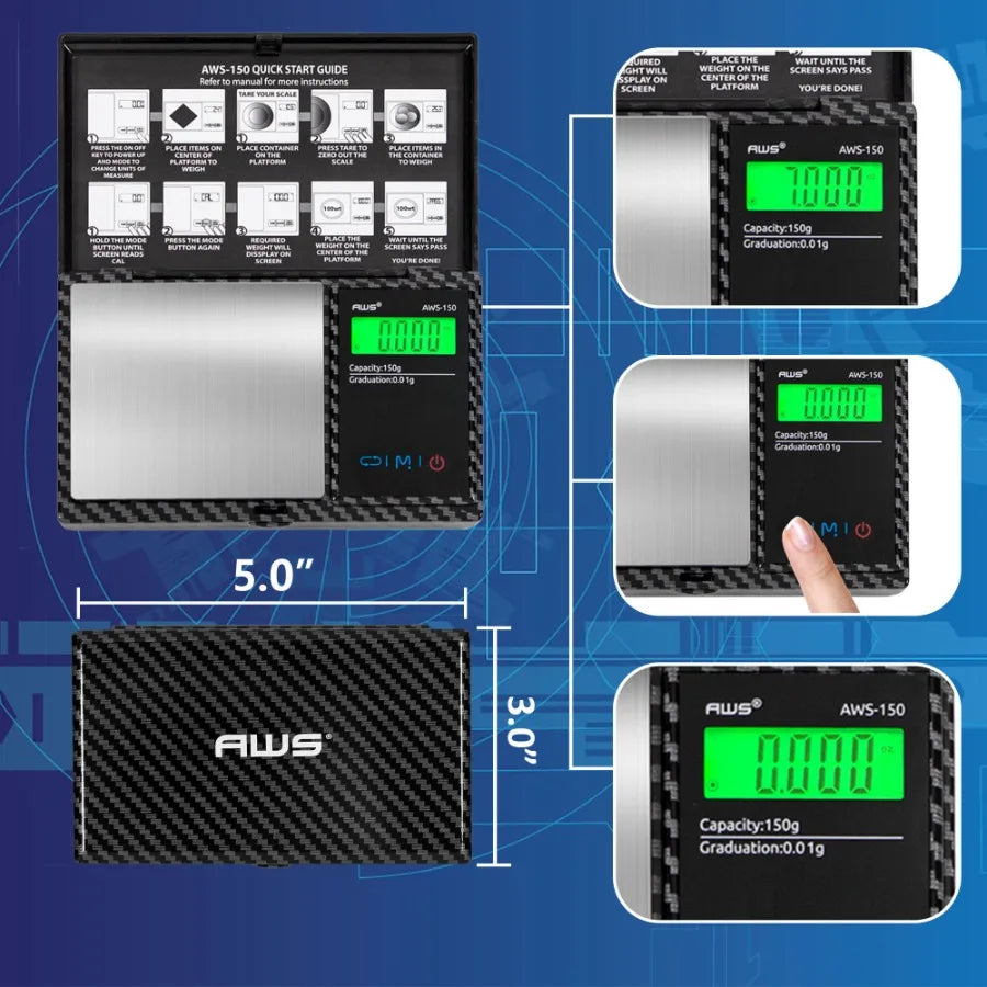 AWS 150g Carbon Fiber Digital Pocket Scale Series