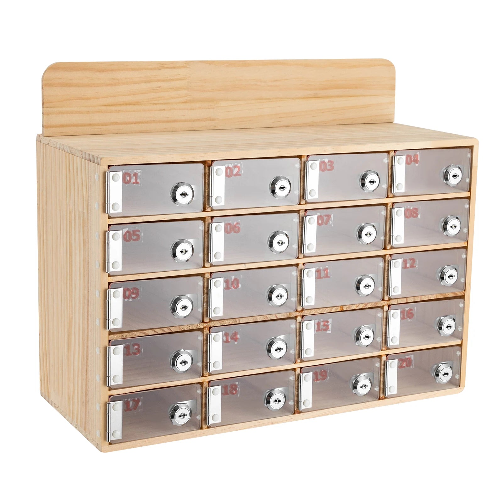 20-Slot Solid Wood Phone Locker Cabinet with Acrylic Doors & Keys | Wall/Freestanding Mount | 50kg Load | 10x18cm Slots