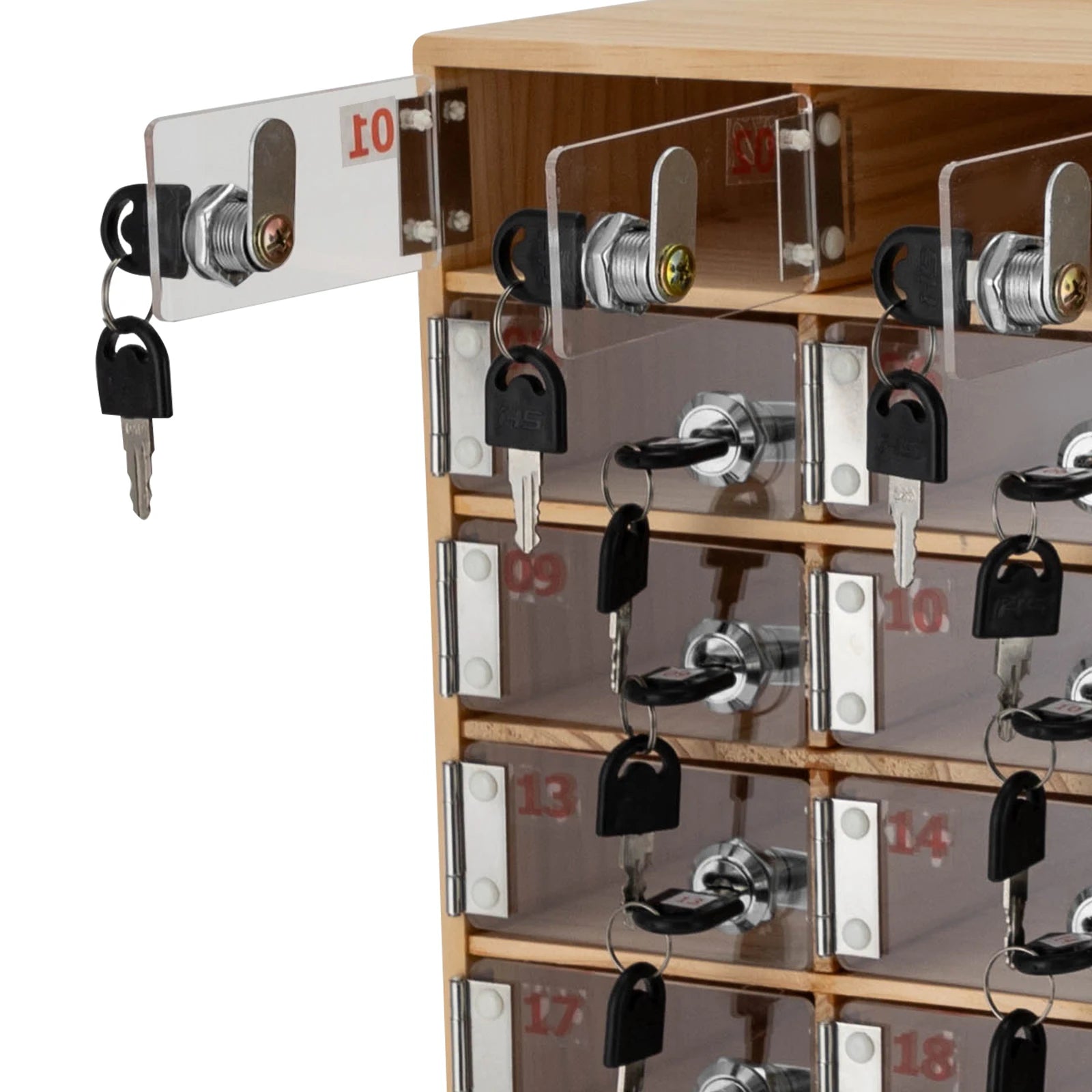 20-Slot Solid Wood Phone Locker Cabinet with Acrylic Doors & Keys | Wall/Freestanding Mount | 50kg Load | 10x18cm Slots