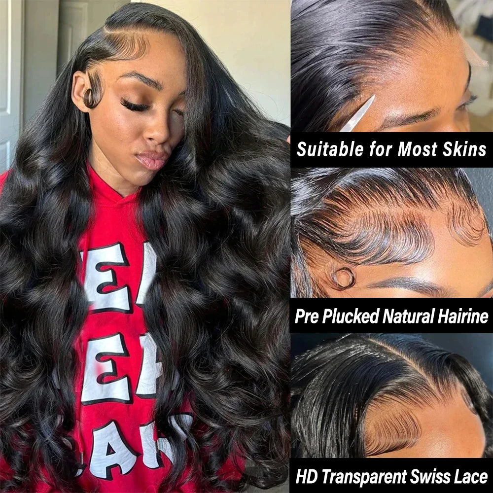 250 Density body wave human hair wigs 13x4 13x6 hd lace frontal wig Natural Brazilian 30 40 Inch black human hair wig  for Women
