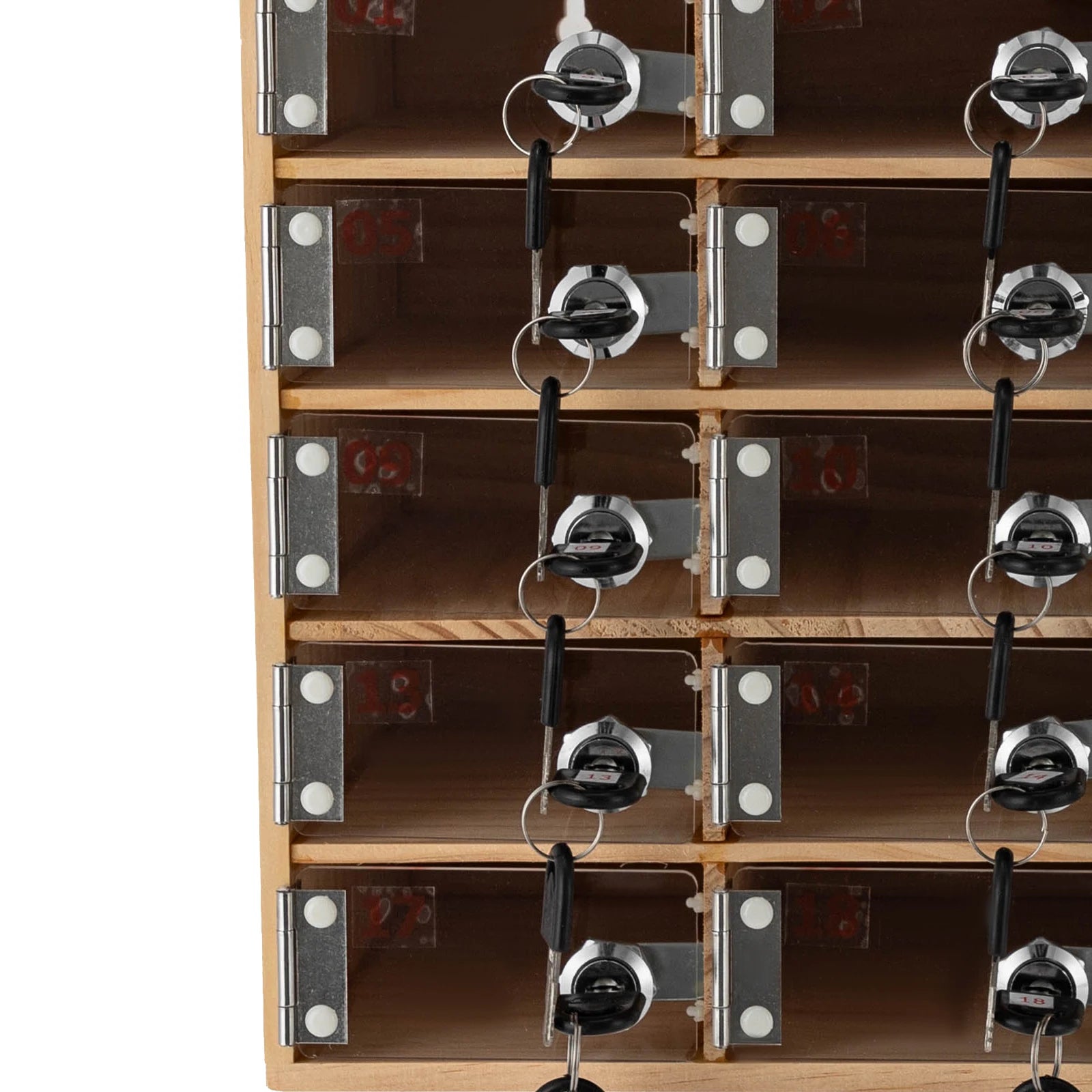 20-Slot Solid Wood Phone Locker Cabinet with Acrylic Doors & Keys | Wall/Freestanding Mount | 50kg Load | 10x18cm Slots
