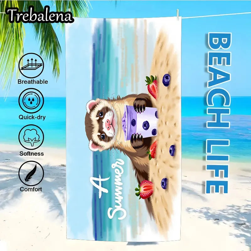30*60inch Ultra-Soft Beach Towel with Summer Fun Ferret Beach Towel Soft Sand Style
