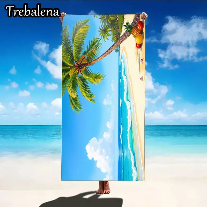 30*60inch Ultra-Soft Beach Towel with Tropical Beach Scene Palm Tree Print Towel