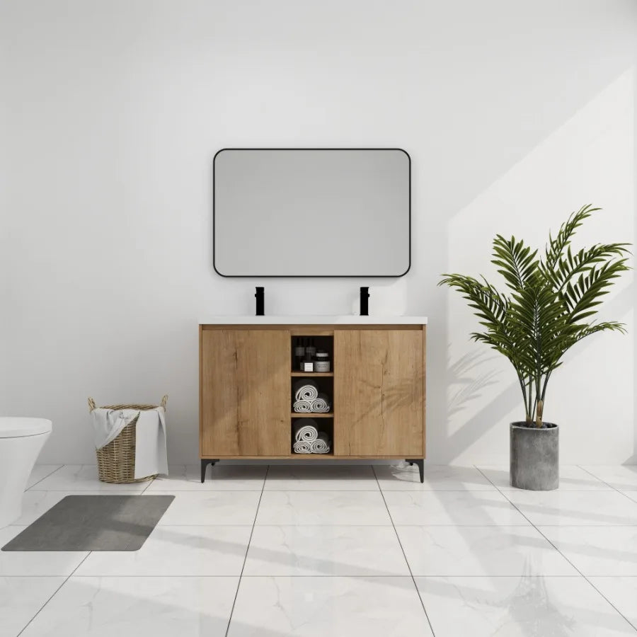 48 Freestanding Bathroom Vanity With Double Sink Soft Closing Door Hinge KDPackage BVB07148IMOXGRB4840D